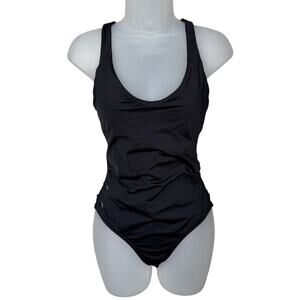 BECCA Women’s Black Scoop Neck Side Cut Out One-Piece Swimsuit